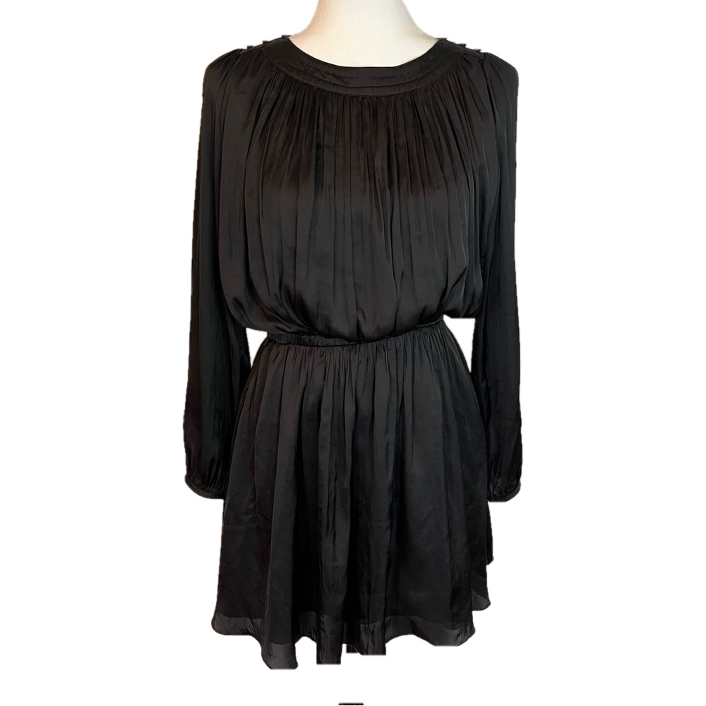 Wilfred Silky Pleated Long Sleeve Black Dress Small Fully Lined Whimsigoth Goth
